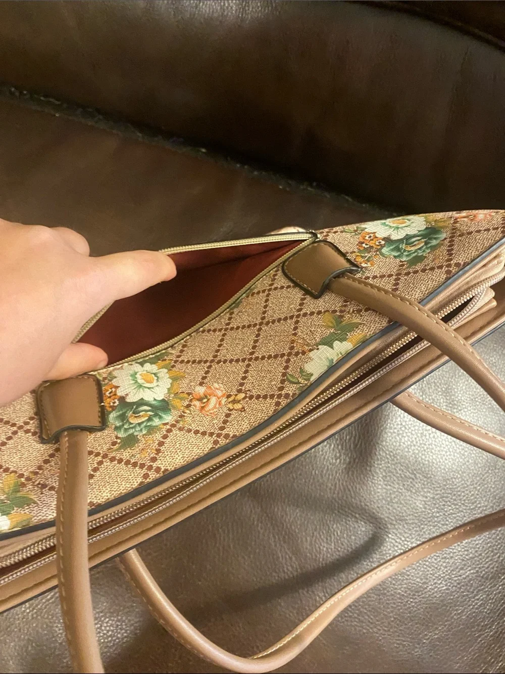 Floral Pattern Tote Bag in Brown
